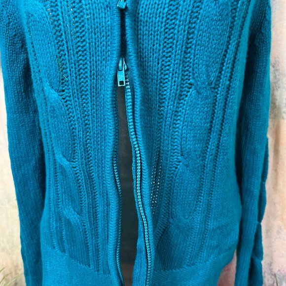 πCarol Rose Turquoise 2-Way Zipper Acrylic Cable Pattern Long Sleeves Cardigan - Picture 7 of 16